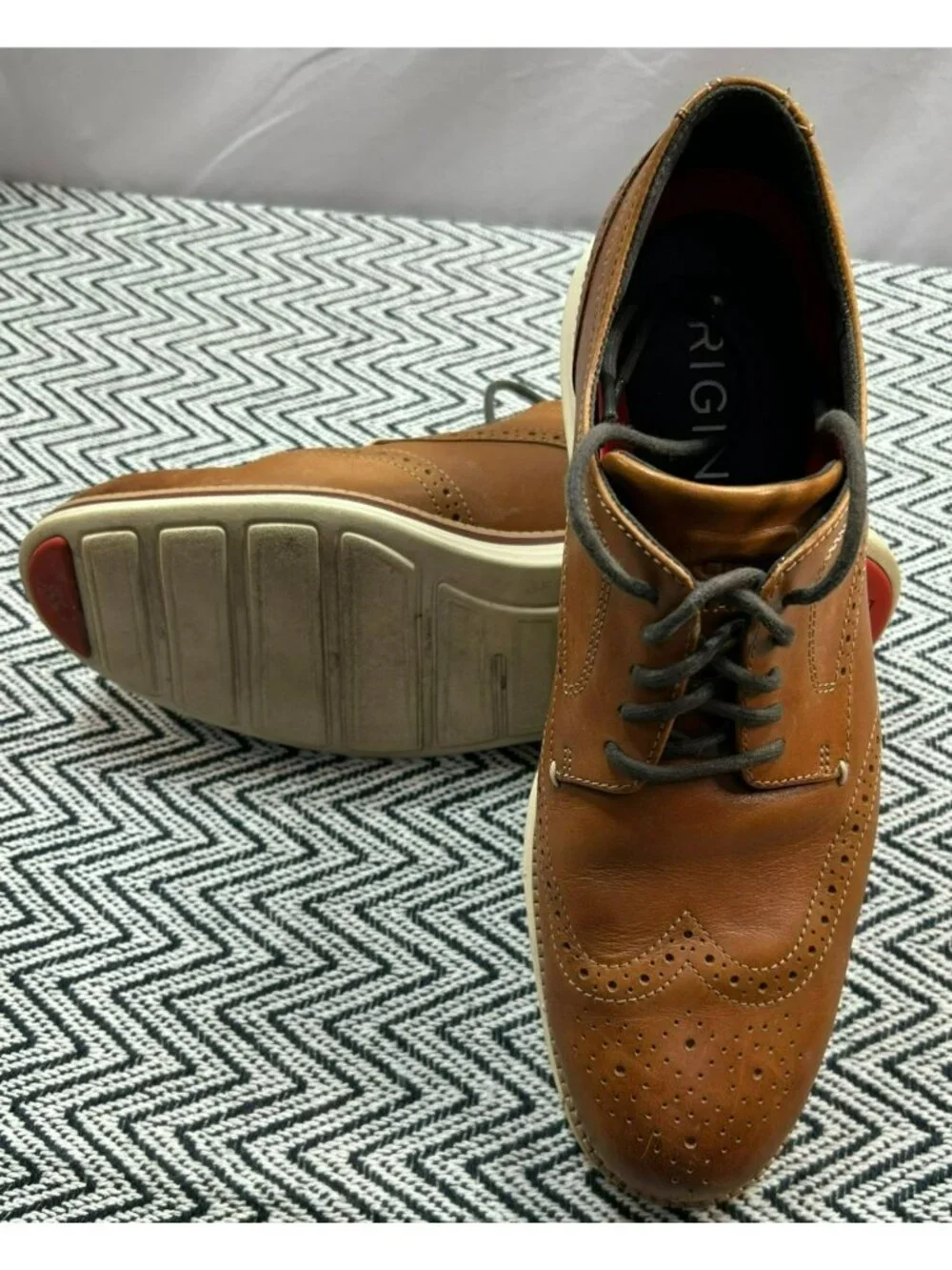 Cole Haan Mens Wingtip Oxford Shoes Brown Size 11M Leather Grand OS Good Conditi